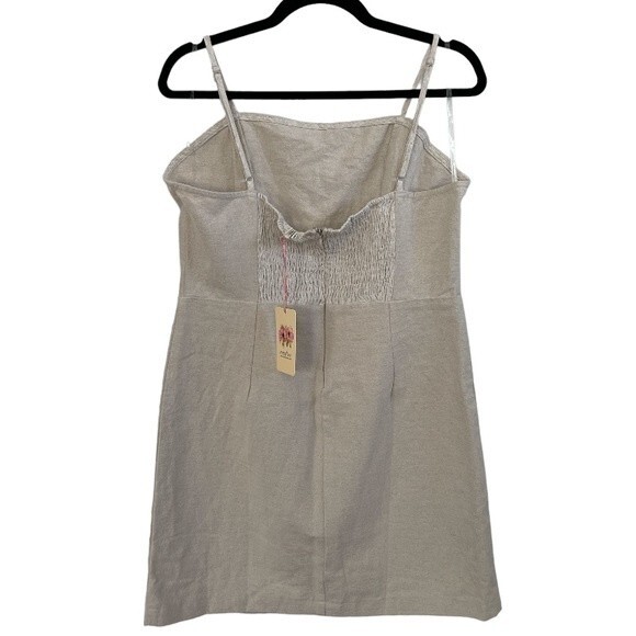 NWT Entro 100% Linen Dress Fully‎ Lined Size Large Spaghetti Straps Neutral - Picture 2 of 10